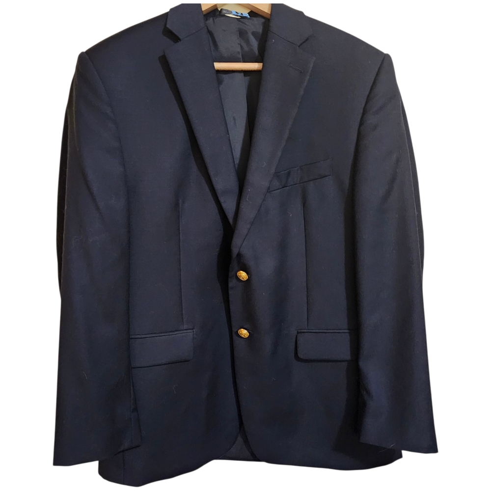 Lauren Ralph Lauren Wool Blend Navy Blue and Gold Button Blazer Suit‎ Jacket 42R